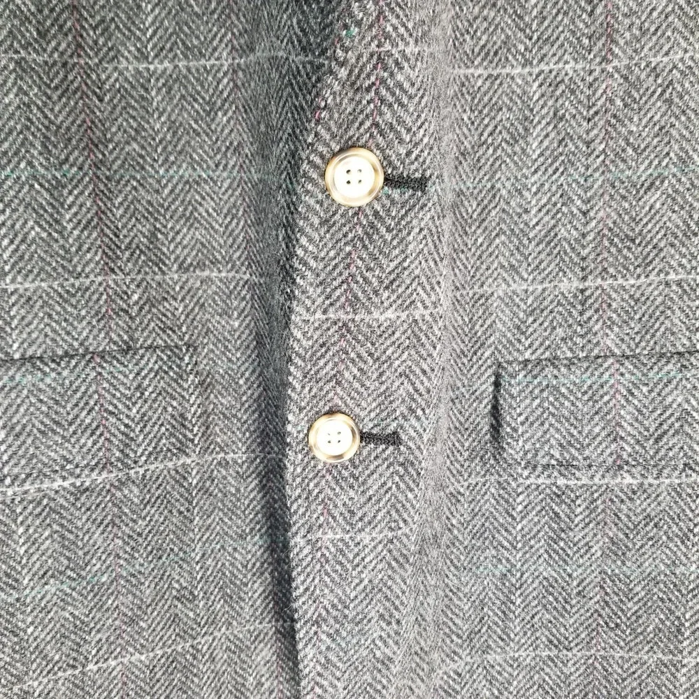 Palm Beach Vintage Mens Wool Herringbone Windowpane Sport Coat Blazer Grey 44R‎